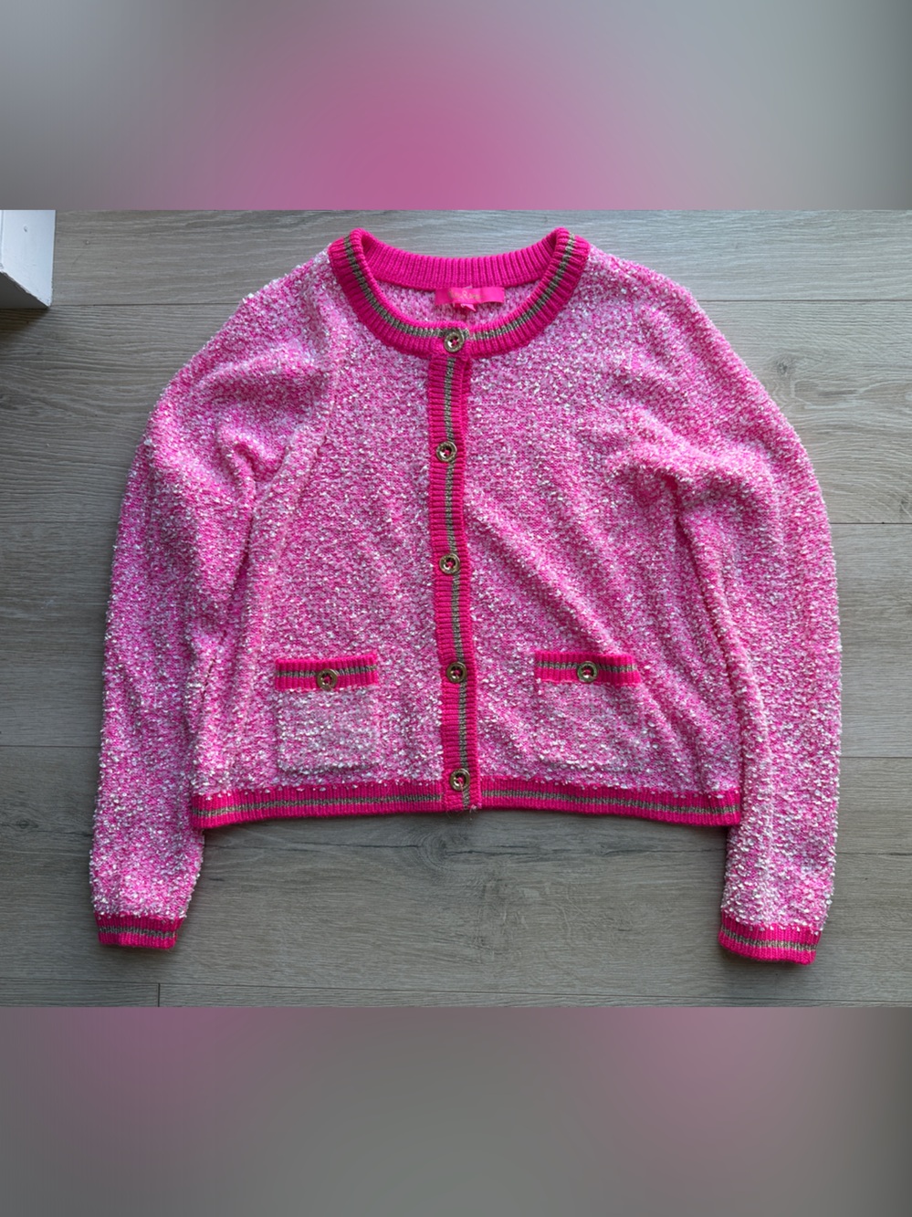 Lilly Pulitzer Bright Pink Bouclé Button Front Cardigan